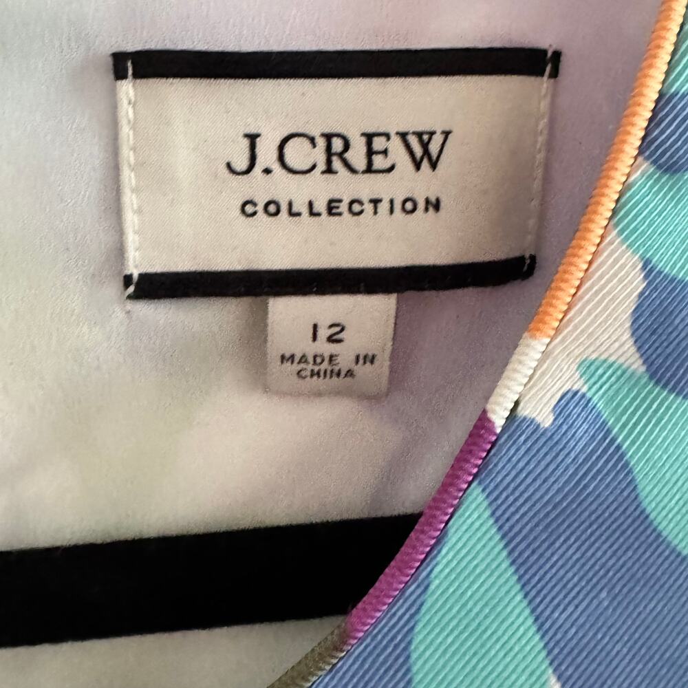 New J. Crew Shift Dress Purple Round Neck Floral Silk Back Zip Long Sleeve Sz 12 - Picture 3 of 7